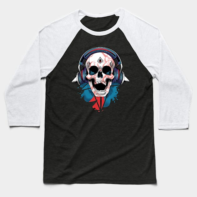 Headphone Skull Baseball T-Shirt by Elijah101